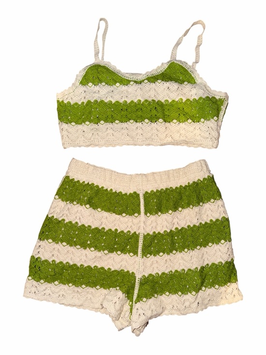 Rebellion Pants - Rebellion Green and Cream Crochet High Waist Shorts Set
